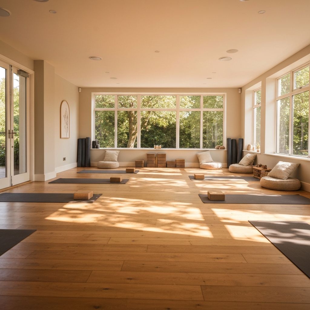 Calm yoga space with natural lighting
